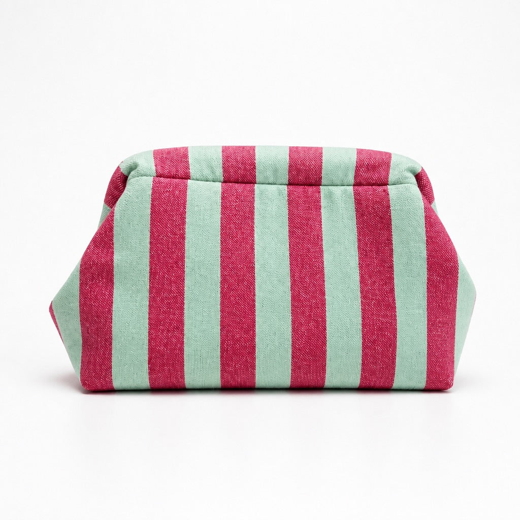Bolso acolchado de mano KÄLMA con rayas verticales rosa y verde